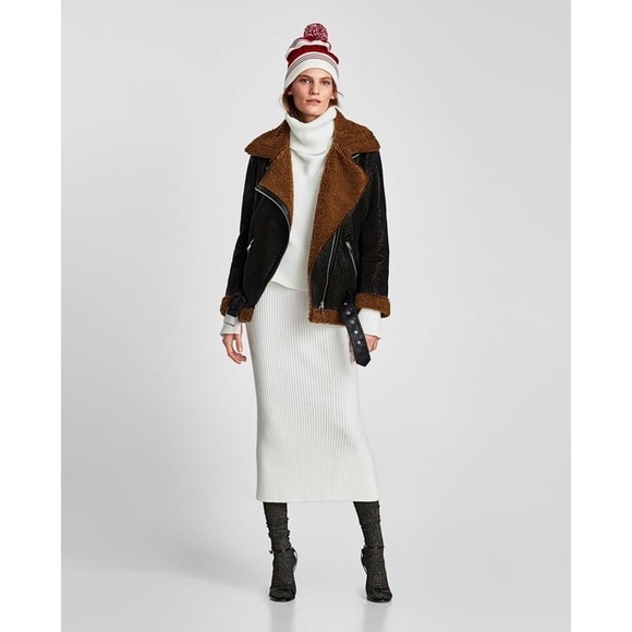 Zara Jackets & Blazers - Zara Textured Biker Jacket with Faux Sherpa Lining